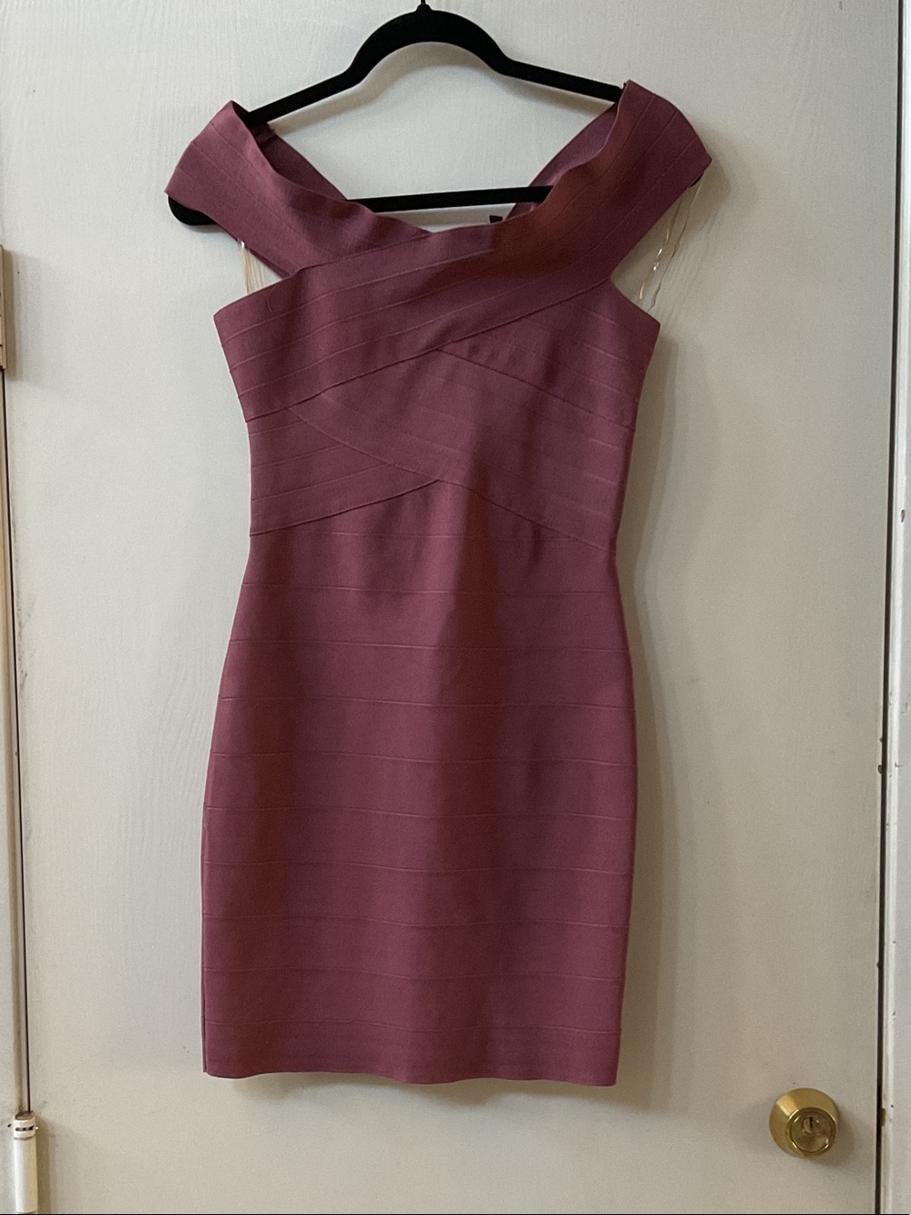 Fashion Nova One-Shoulder Bandage Dress in Dusty Rose